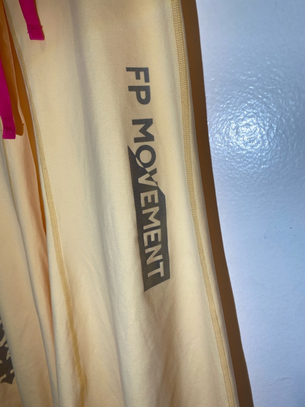 FP Movement by Free People Pale Yellow Wide-Leg Sweatpants with Pink Drawstring - Picture 3 of 8